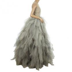 مملوكة مسبقًا Oscar de la Renta Sand Tulle Sleeveless Gown M