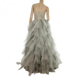 مملوكة مسبقًا Oscar de la Renta Sand Tulle Sleeveless Gown M
