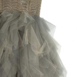 مملوكة مسبقًا Oscar de la Renta Sand Tulle Sleeveless Gown M