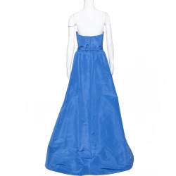 Pre Owned Oscar de la Renta Blue Silk Faille Strapless Gown M
