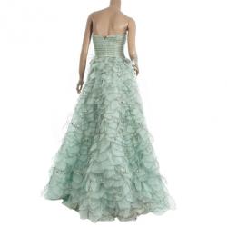 Pre Owned Oscar De La Renta Blue Sequined Silk Resort 2012 Evening Gown S