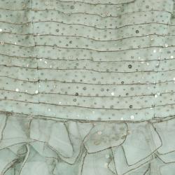 Pre Owned Oscar De La Renta Blue Sequined Silk Resort 2012 Evening Gown S