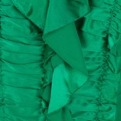 Pre Owned Oscar De La Renta Emerald Ruffle Satin Sleeveless Top L