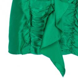 Pre Owned Oscar De La Renta Emerald Ruffle Satin Sleeveless Top L