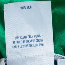 Pre Owned Oscar De La Renta Emerald Ruffle Satin Sleeveless Top L