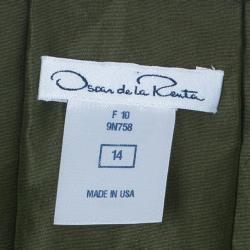 Pre Owned Oscar de la Renta Olive Green Silk Ruffle Top XL