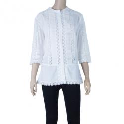 مملوكة مسبقًا Oscar De La Renta White Eyelet Top XXL