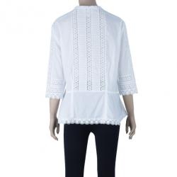 مملوكة مسبقًا Oscar De La Renta White Eyelet Top XXL
