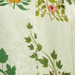 Pre Owned Oscar de la Renta Cream Floral Print Silk Asymmetrical Top and Trousers Set M