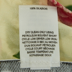 Pre Owned Oscar de la Renta Cream Floral Print Silk Asymmetrical Top and Trousers Set M