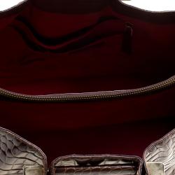 Pre Owned Oscar De La Renta Brown Croc Embossed Leather Tote