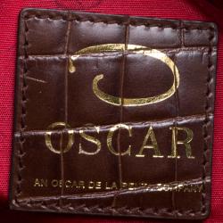 Pre Owned Oscar De La Renta Brown Croc Embossed Leather Tote