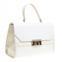Pre Owned Oscar de la Renta White/Cream Leather Top Handle Bag