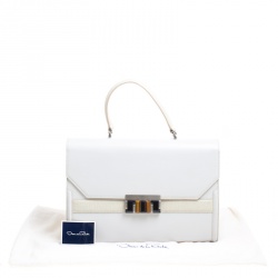 Pre Owned Oscar de la Renta White/Cream Leather Top Handle Bag