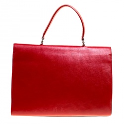 Pre Owned Oscar de la Renta Red Leather Top Handle Bag