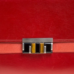 Pre Owned Oscar de la Renta Red Leather Top Handle Bag