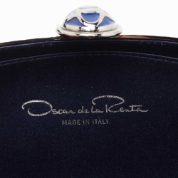 Pre Owned Oscar de la Renta Silver/Blue Metal Bird Minaudiere Clutch