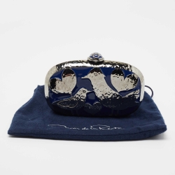 Pre Owned Oscar de la Renta Silver/Blue Metal Bird Minaudiere Clutch