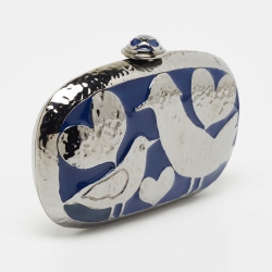 Pre Owned Oscar de la Renta Silver/Blue Metal Bird Minaudiere Clutch