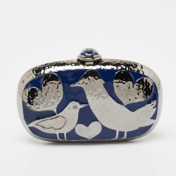 Pre Owned Oscar de la Renta Silver/Blue Metal Bird Minaudiere Clutch