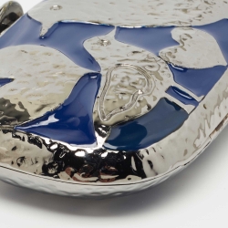 Pre Owned Oscar de la Renta Silver/Blue Metal Bird Minaudiere Clutch