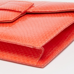 Pre Owned Oscar De La Renta Orange Watersnake Leather Small Grafton Clutch