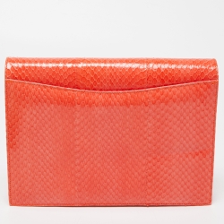 Pre Owned Oscar De La Renta Orange Watersnake Leather Small Grafton Clutch