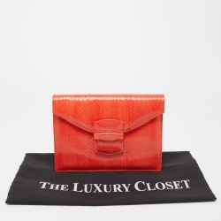 Pre Owned Oscar De La Renta Orange Watersnake Leather Small Grafton Clutch