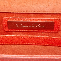 Oscar De La Renta Orange Watersnake Leather Small Grafton Clutch