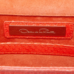 Pre Owned Oscar De La Renta Orange Watersnake Leather Small Grafton Clutch