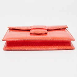 Pre Owned Oscar De La Renta Orange Watersnake Leather Small Grafton Clutch
