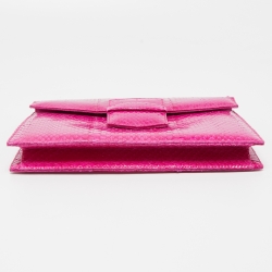 Pre Owned Oscar de la Renta Pink Watersnake Leather Small Grafton Clutch