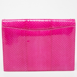 Pre Owned Oscar de la Renta Pink Watersnake Leather Small Grafton Clutch