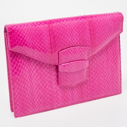 Pre Owned Oscar de la Renta Pink Watersnake Leather Small Grafton Clutch