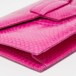 Pre Owned Oscar de la Renta Pink Watersnake Leather Small Grafton Clutch