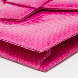Pre Owned Oscar de la Renta Pink Watersnake Leather Small Grafton Clutch
