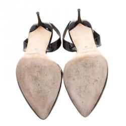 Pre Owned Oscar De La Renta Black Patent Leather Samie Slingback Sandals Size 39