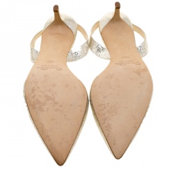 Pre Owned صندل أوسكار دي لا رينتا فتحة كعب سامي جلد لامع أسود مقاس 39