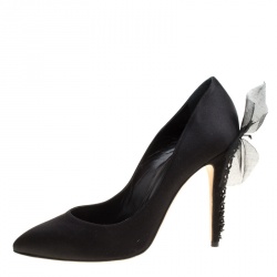 مملوكة مسبقًا حذاء كعب عالي أوسكار دي لا رينتا مزخرف كينسي ساتان أسود مقاس 39.5