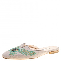 Pre Owned Oscar de la Renta Multicolor Canvas Embroidered Spanish Flat Mules Size 38