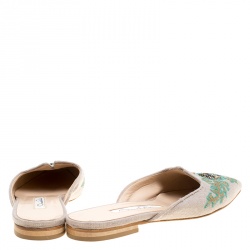 Pre Owned Oscar de la Renta Multicolor Canvas Embroidered Spanish Flat Mules Size 38