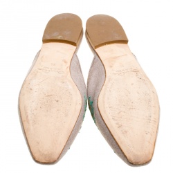 Pre Owned Oscar de la Renta Multicolor Canvas Embroidered Spanish Flat Mules Size 38