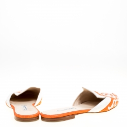 Pre Owned Oscar de la Renta Orange Embroidered Raffia Flat Mules Size 40
