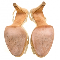 Pre Owned صندل أوسكار دي لا رينتا فتحة كعب نعل سميك كعب فيلين جلد ذهبي ميتالك مقاس 37.5