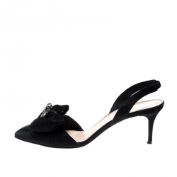 Pre Owned Oscar De La Renta Black Glitter Fabric Samie Bow Slingback Sandals Size 40