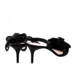 Pre Owned Oscar De La Renta Black Glitter Fabric Samie Bow Slingback Sandals Size 40
