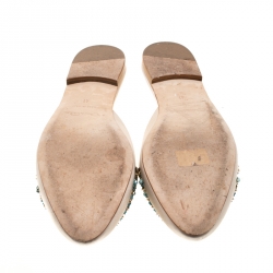 Pre Owned Oscar De La Renta Beige Embellished Satin Calista Flat Mules Size 41