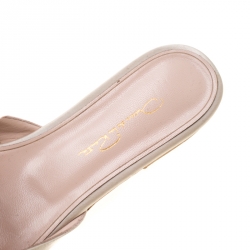 Pre Owned Oscar De La Renta Beige Embellished Satin Calista Flat Mules Size 41