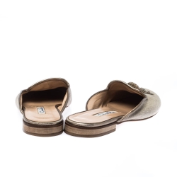 Pre Owned Oscar de la Renta Grey Embellished Canvas Slides Mules Size 41