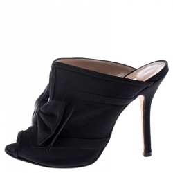 Pre Owned Oscar de la Renta Black Satin Marilous Bow Open Toe Mules Size 36